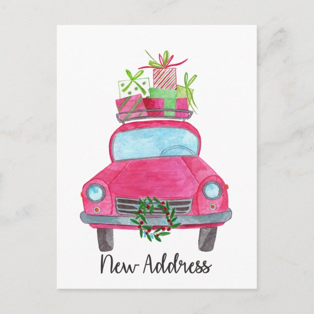 New address Classic Christmas Car Postcard (Front)