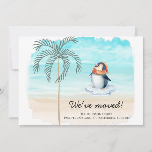 New Address Cute Penguin Florida Beach Fun Moving Announcement