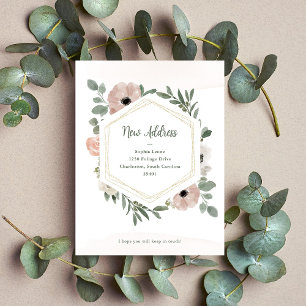 New Address   Dusty Peach Flowers and Greenery Postcard