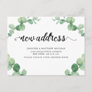 New Address Eucalyptus Leaf Botanical Calligraphy Postcard