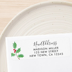 New Address Festive Holly Return Address Label