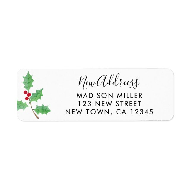 New Address Festive Holly Return Address Return Address Label (Front)