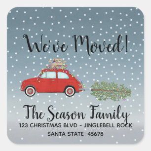 New Address Fiat 500 car with Christmas tree  Square Sticker