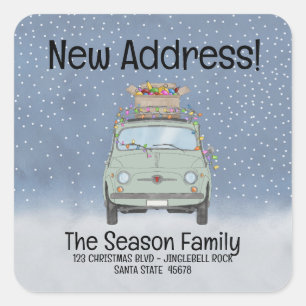 New Address Fiat 500 with Lights Square Sticker