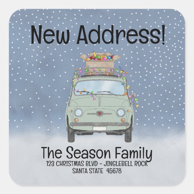 New Address Fiat 500 with Lights Square Sticker (Front)