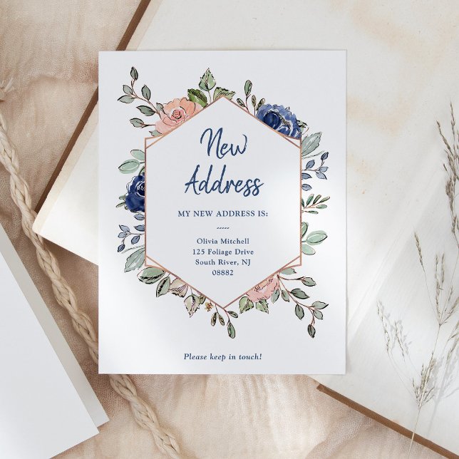 New Address | Floral Geometric Moving Announcement Postcard (Creator Uploaded)