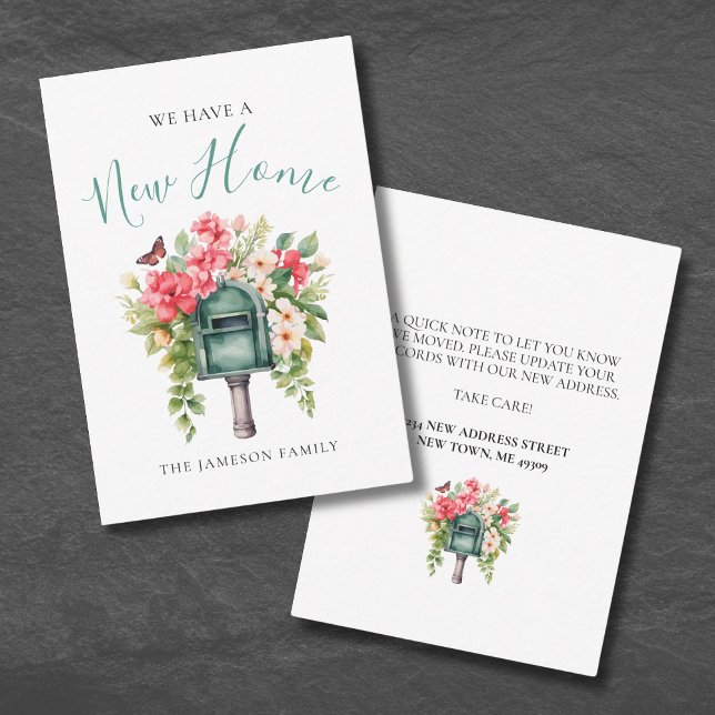 New Address Floral Mailbox Moving Annoucement Card (Floral Change Of Address Card)