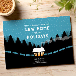 New Address for the Holidays in blue with forest Card