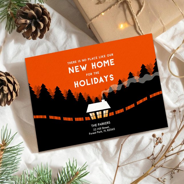 New Address for the Holidays with retro pine trees Card (Creator Uploaded)