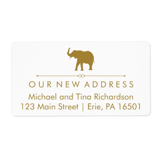 New Address Glam White and Gold Elephant Shipping Label