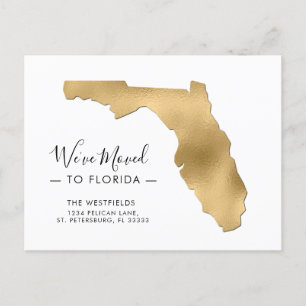 New Address Gold Foil Florida Map Moving Announcement Postcard