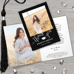 New Address & Graduation Photo Black & White Thank You Card