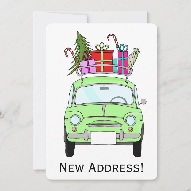 New Address green Retro Fiat 500 Christmas Gifts Invitation (Front)