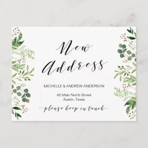 New Address, Greenery New Home Moving Announcement Postcard