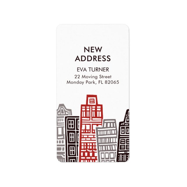New Address label with Red & Black Buildings  (Front)
