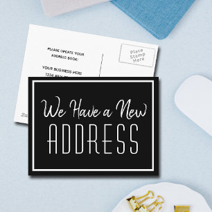 New Address Minimalist Black White Business Announcement Postcard