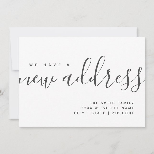 New Address Modern Minimalist Calligraphy New Home Announcement (Front)