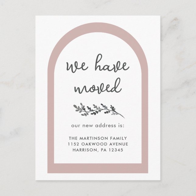 New Address Modern Script with Simple Botanical Postcard (Front)