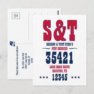 New Address Monogram Red White Blue Personalised Postcard