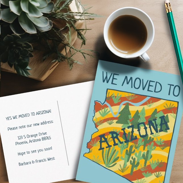NEW ADDRESS Moving Arizona State Illustrated Map Postcard (Arizona map custom change of address postcard)