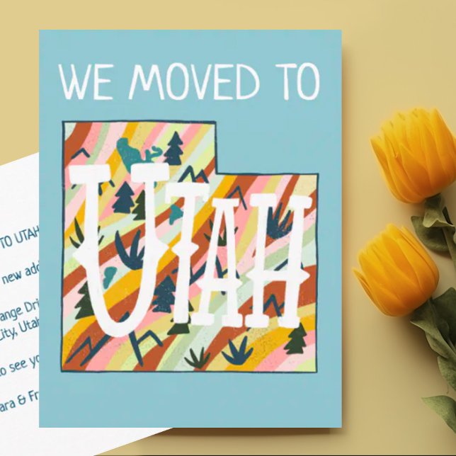 NEW ADDRESS Moving Utah State Illustrated Map  Postcard (Moving announcement address change custom postcard relocation to Utah)