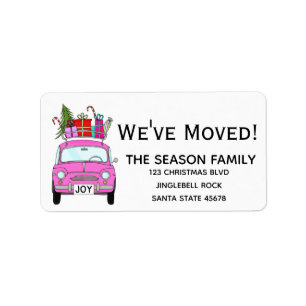New Address Pink Car with Christmas Gifts Label
