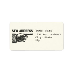 New Address Pointing Hand Label