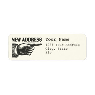New Address Pointing Hand Return Address Label