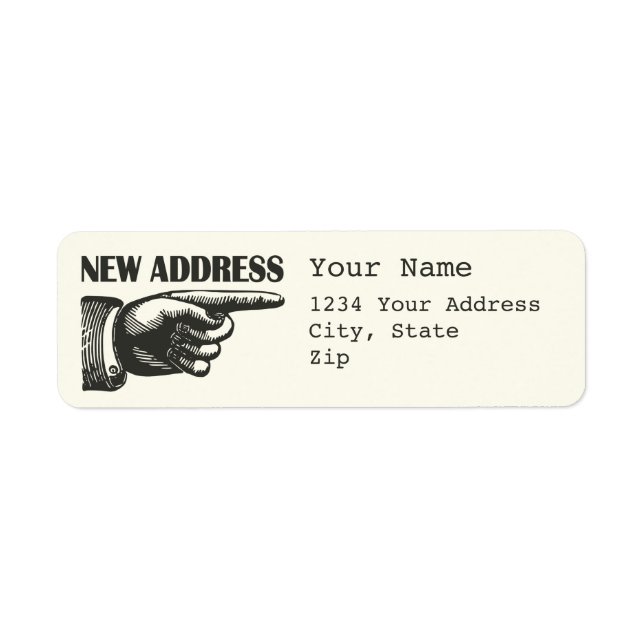 New Address Pointing Hand Return Address Label (Front)