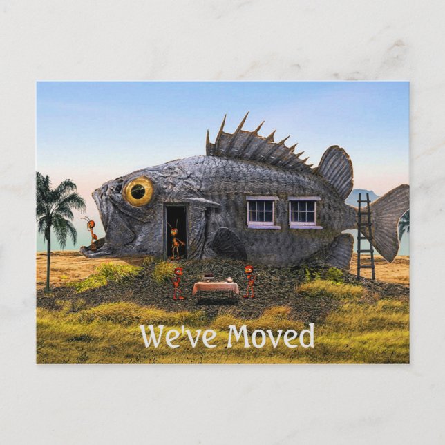 New Address Postcard with Fish and Ants by Beach (Front)