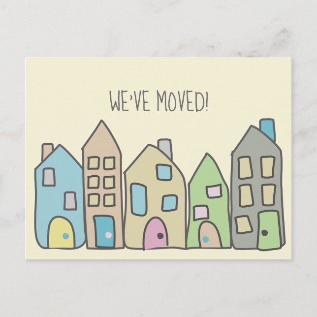 New Address Postcards Hand Drawn Doodle Houses (Front)