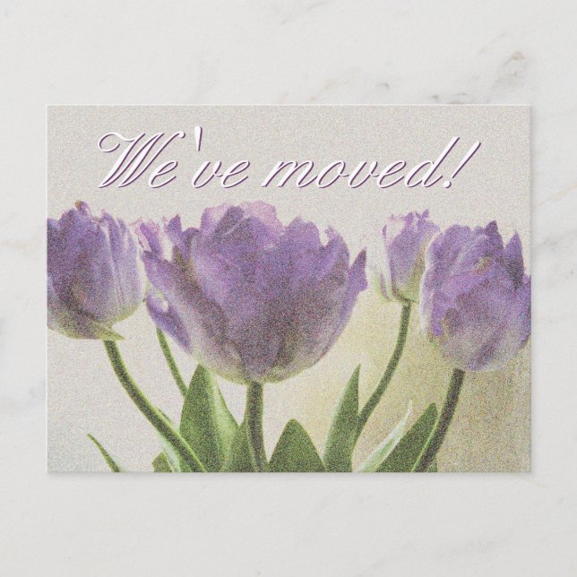 New address postcards with purple tulips print (Front)