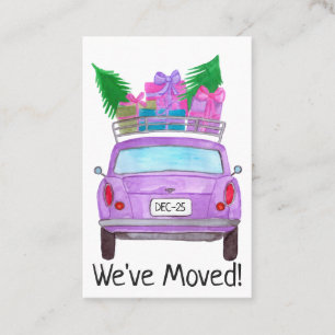 New Address purple car with Christmas gifts Business Card