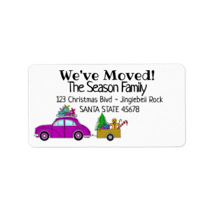 New Address Purple Car with Christmas Gifts Label