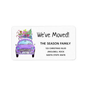 New Address Purple Car with Christmas Gifts Label