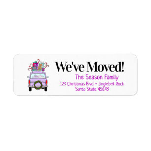 New Address Purple Car with Christmas Gifts Label Return Address Label