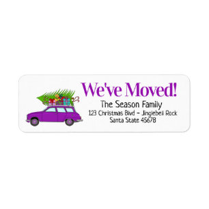 New Address Purple Car with Christmas Gifts Label Return Address Label
