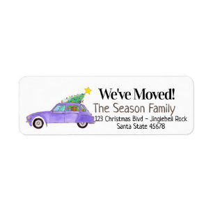 New Address Purple Car with Christmas Gifts Return Address Label