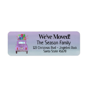 New Address Purple Fiat 500 with Christmas Gifts Return Address Label