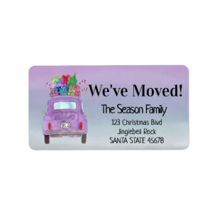 New Address Purple Retro Fiat 500 Christmas Gifts Label