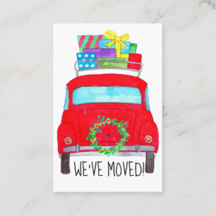 New Address Red Car with Christmas Gifts Business Card