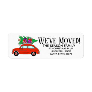New Address Red Car with Christmas Gifts Label Return Address Label