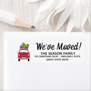 New Address Red Car with Christmas Gifts Return Address Label