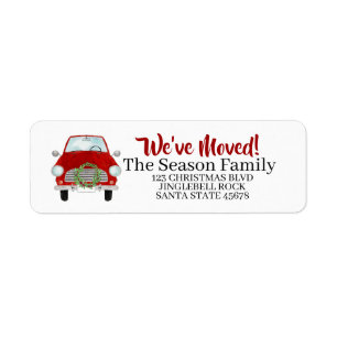 New Address Red car with Christmas wreath Return Address Label