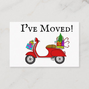 New Address Red retro scooter with Christmas gifts Business Card