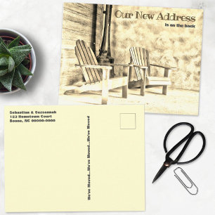 New Address Sepia Tone Adirondack Chairs Porch Postcard