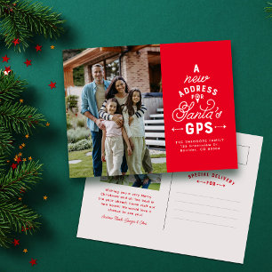 New address two photo red Christmas Holiday Postcard