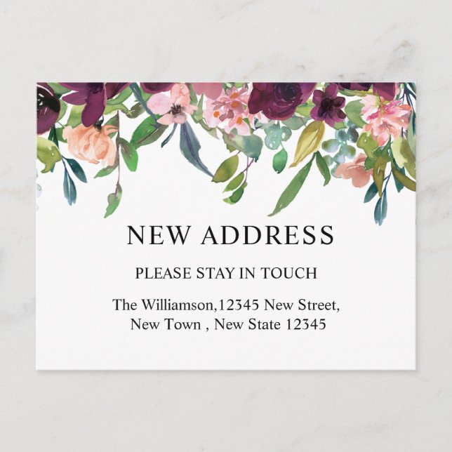 New Address | Watercolor Floral and Greenery Postcard (Front)