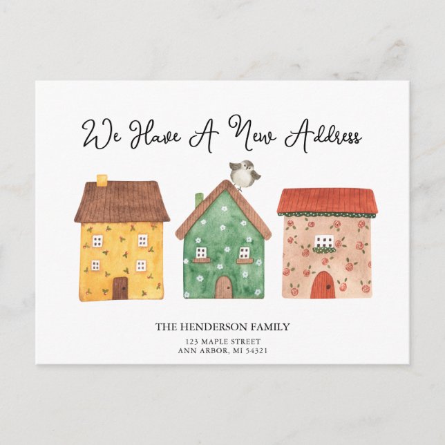 New Address Watercolor Homes Moving Announcement Postcard (Front)