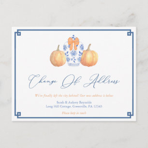 New Address Watercolor Pumpkins Ginger Jar Moving Announcement Postcard